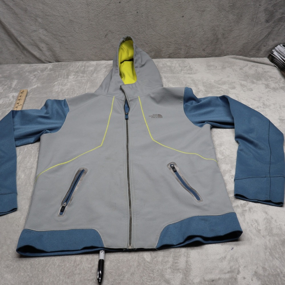 North Face Jacket Mens Medium Blue Hooded Ripstop Fleece Hybrid Full Zip Outdoor